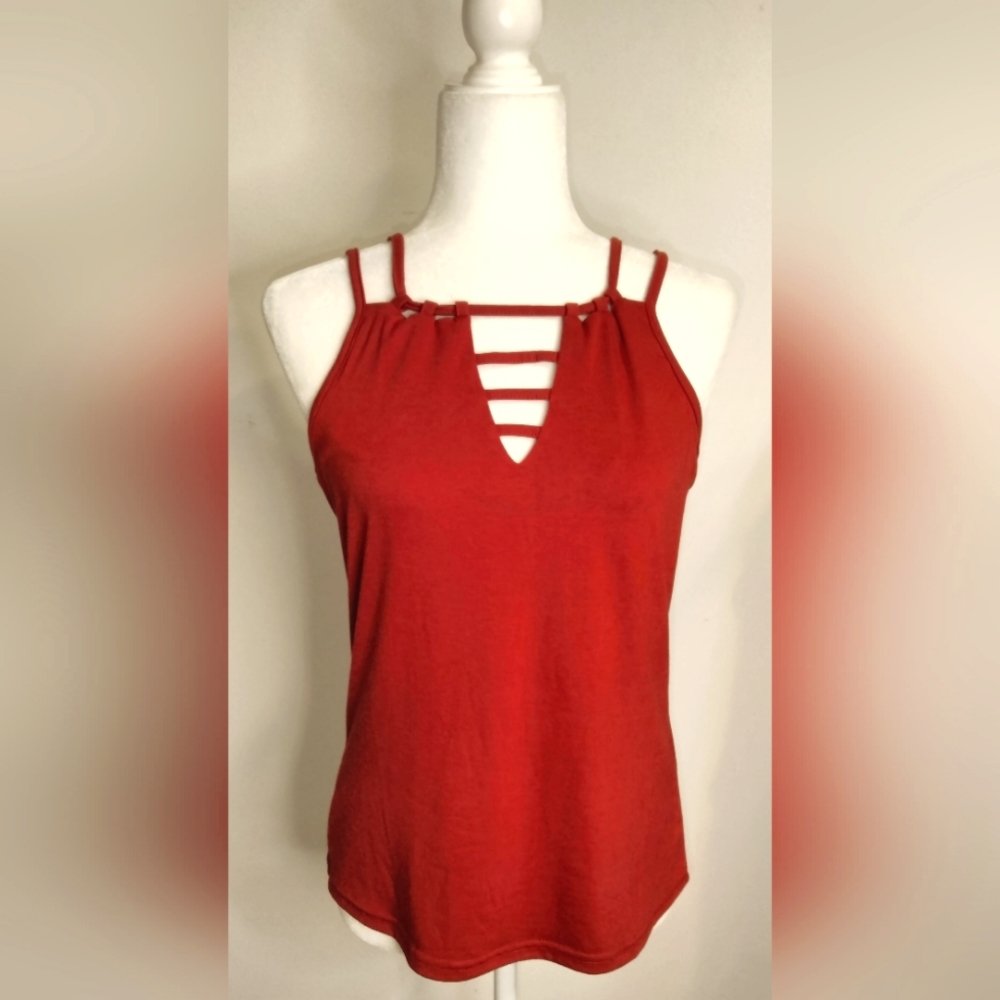 Casual Red V Neck Sleeveless Top